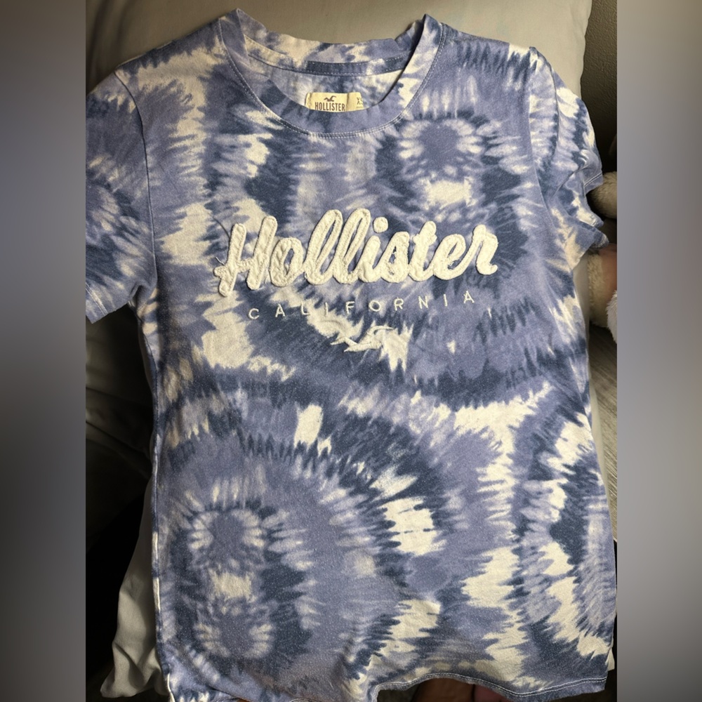 Hollister blue and White Tie-Dye Tee